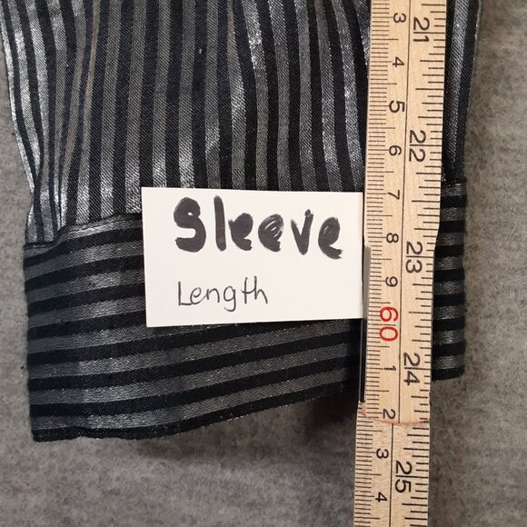 Impressions Blouse Size LARGE Black/Silver Button-up Long Sleeve Holiday Goth - Picture 4 of 9